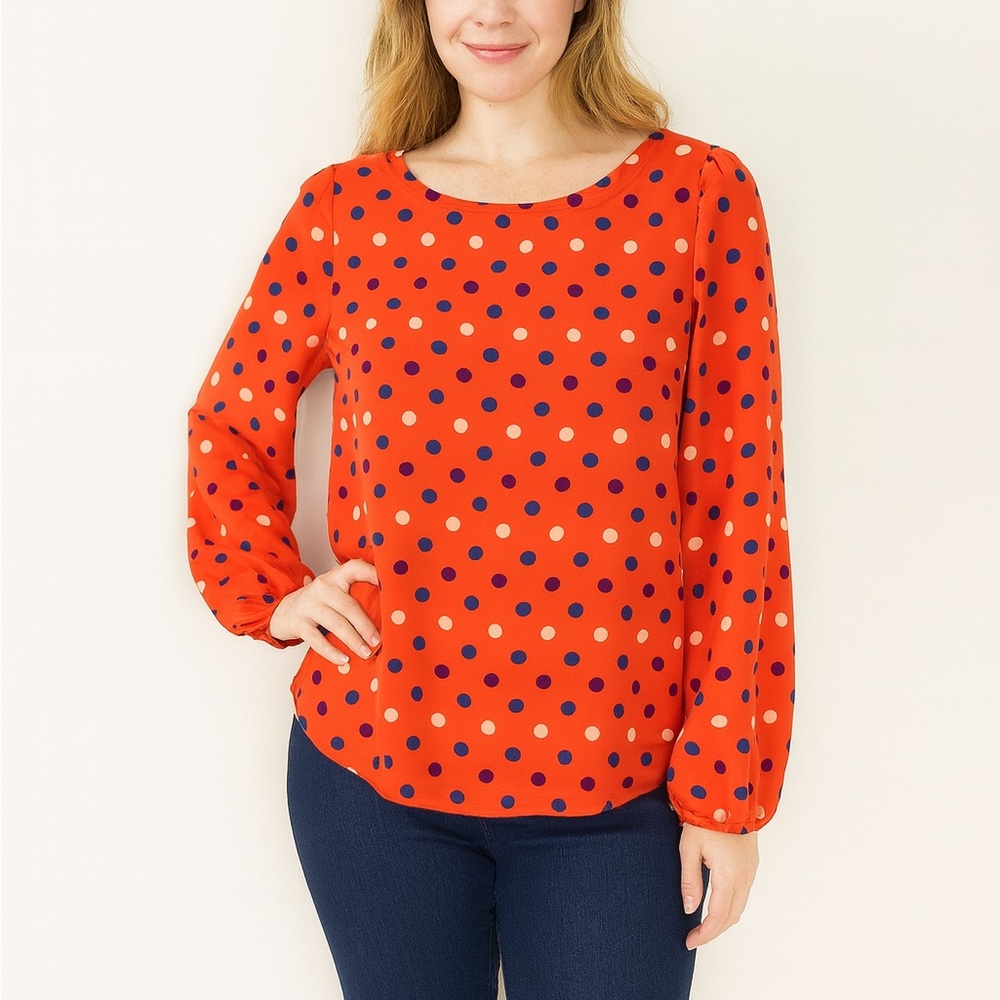 Charming Charlie Polka Dot Back High-Low‎ Blouse, Size Medium